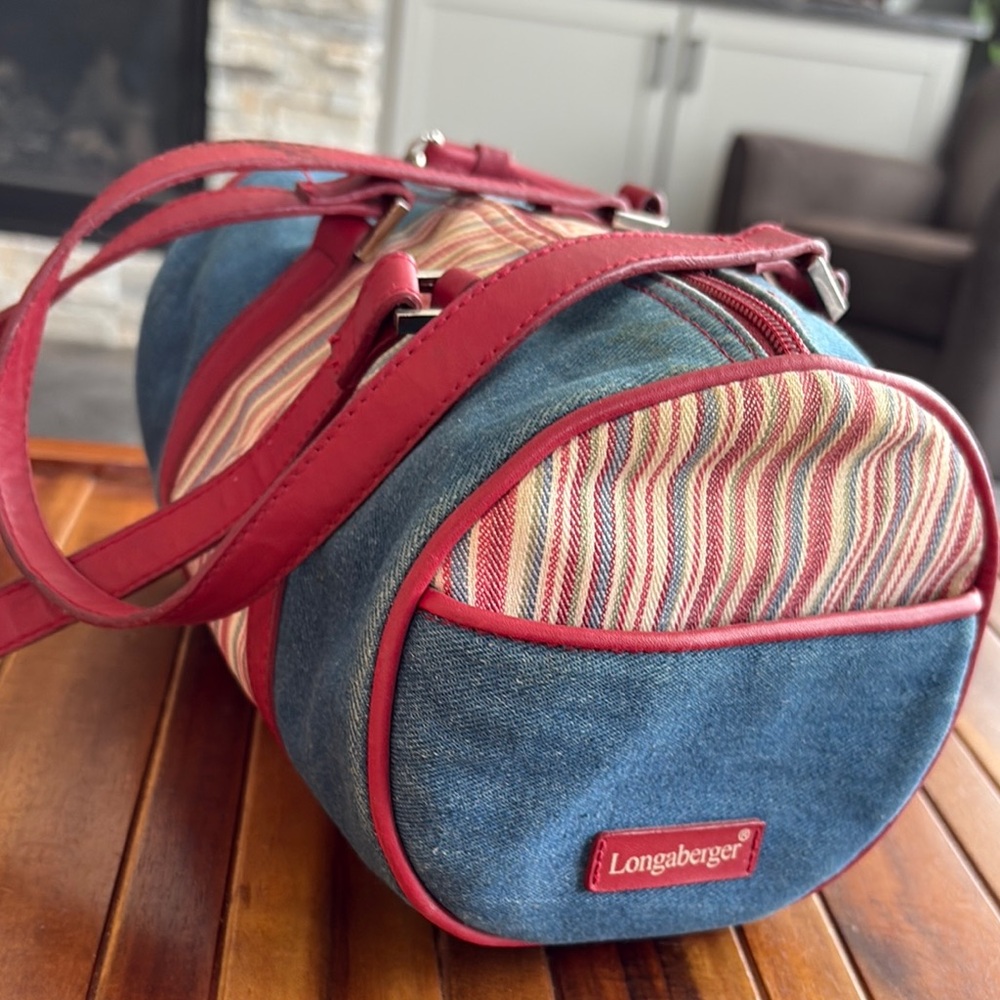Longaberger Homestead Red and Blue Hand Bag with Denim Design